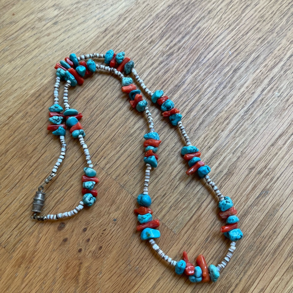 Native American Vintage, turquoise and coral beaded necklace
